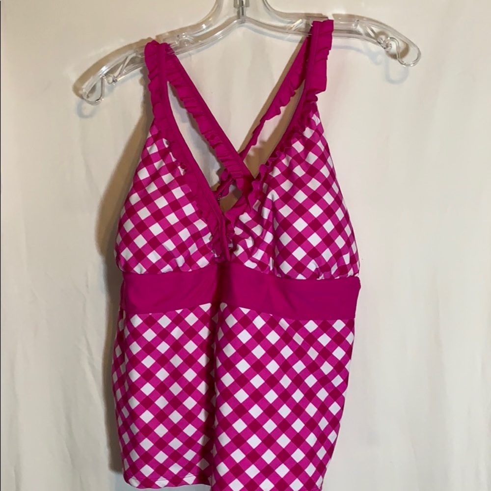 2x / 3x fuchsia pink gingham print tankini